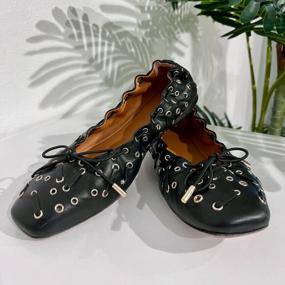 Chloe Grommet Black Leather Ballet Flats size 38 - Picture 2 of 9